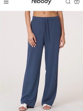 Rebody Women's Wide-Leg Knit Lounge Pants - Blue